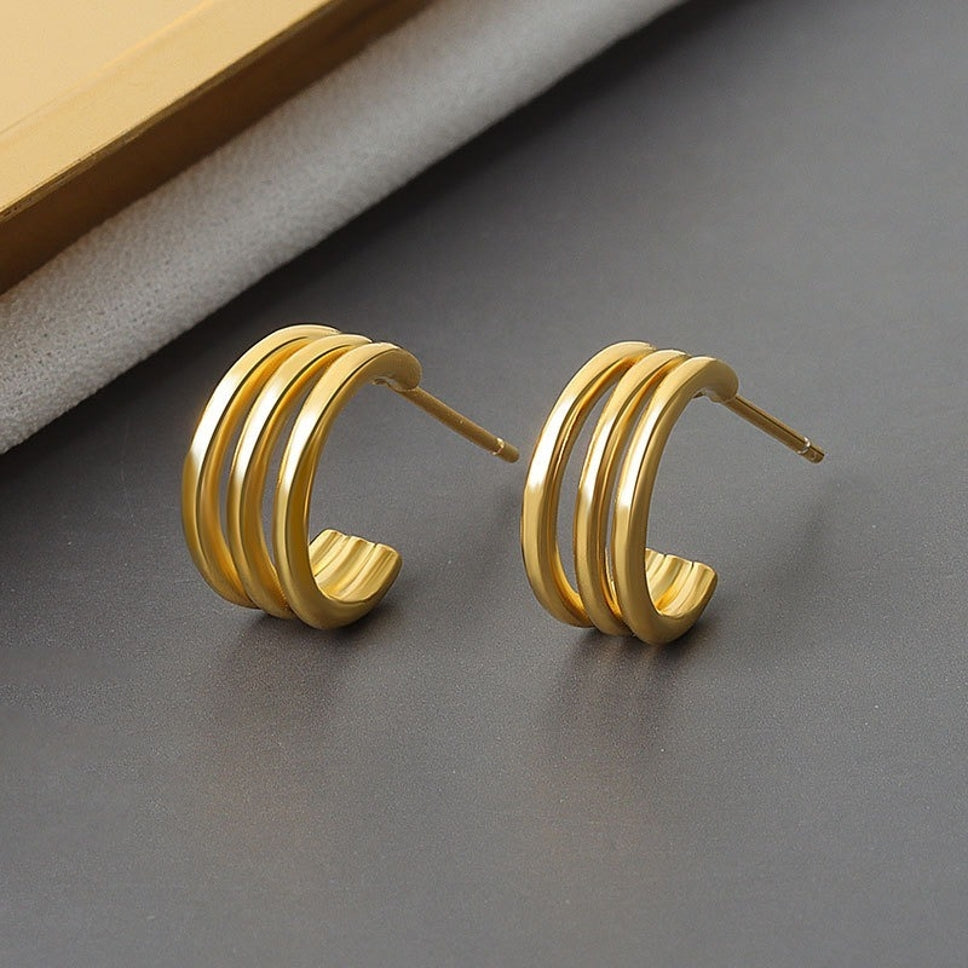 Nuriez - Gold Tone Hoop Earrings, Multi-Layered,Light-Weight Earrings For Women & Girls