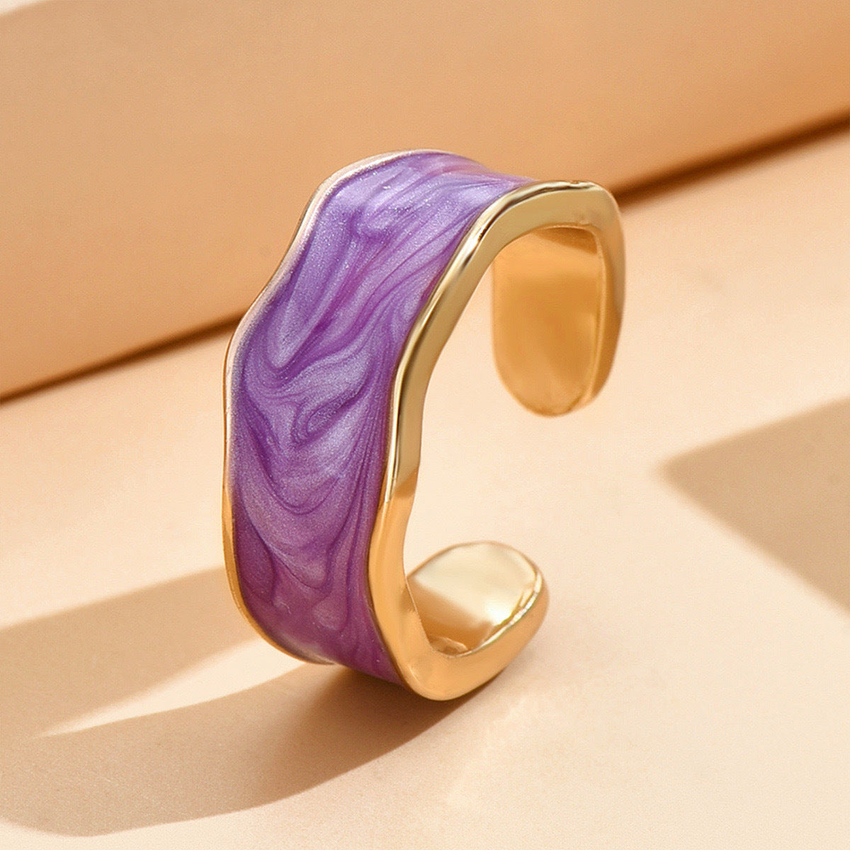 Nuriez - Adjustable Purple Enamel Ring For Women & Girls